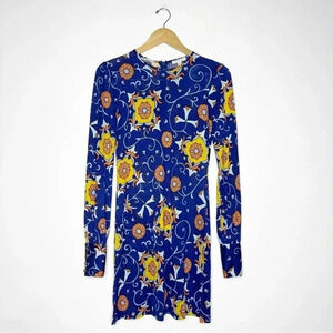 Nieves Laci New York Blue Long Sleeve Silk Floral Dress Size 2